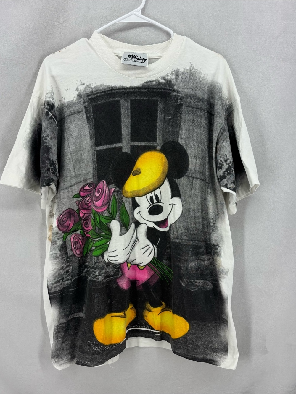 Vintage Mickey Mouse Graphic T Shirt One Size Disney Jerry Leigh Roses USA rare